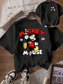 Disney Loose Fit "MICKEY MOUSE 1928" Retro Style Mickey Print T-Shirt, Suitable For Summer And Spring, Short Sleeved Top, Women's Clothing, Holiday Gift Party Clothing. - 黑色 - 查看 1