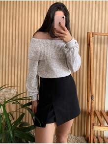 Knit Blouse With Off-The-Shoulder Yoke And Long Sleeves - Natural - View 2