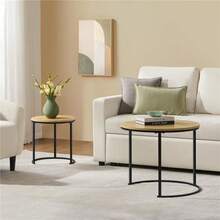 2er Set Couchtisch Beistelltisch Runder Satztisch Metallgestell Kaffeetisch Wohnzimmertisch Modernes Design Sofatisch Kleiner Tisch, Grau ULOK - Eiche - View 4