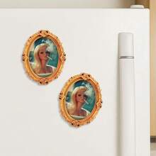 1pc Creative Vintage Style Oval Mini Photo Frame Fridge Magnet, Funny Home Decor, Holiday Gift - Beauty - View 5