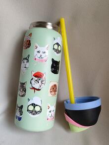 OWALAo X UO Cat Collage Free-Sip 32oz Limited Edition Insulated Stainless Steel Water Bottle With Straw. Suitable For Sports, Outdoor Activities, Travel, And Student Sports Water Cup. Suitable For Water, Iced Tea, Coffee, Ice Drinks, Hot Drinks. Fashionable Gift For Women, Girlfriends, Wives, Family Members, Sisters, And Friends. Birthday Gifts, Holiday Gifts, Party Gifts. 32oz (945ml) - 貓咪貼圖 - 查看 3