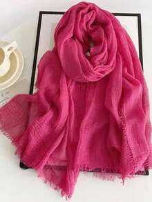 Women's Solid Color Linen Scarf, Retro Solid Color Medium-Long Scarf, Can Be Used As Decorative Long Shawl - Multicolor - View 4