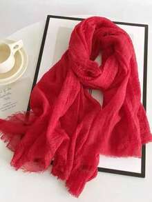 Women's Solid Color Linen Scarf, Retro Solid Color Medium-Long Scarf, Can Be Used As Decorative Long Shawl - Multicolor - View 19