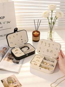 1pc Travel Dual Layer Jewelry Box, PU Leather Jewelry Storage Box, Snap Closure Jewelry Organizer Box, Jewelry Collection Box, Ring Holder, Pendant Holder, Earring Holder, Necklace Holder - Multicolor - View 3