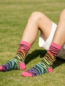 1双男女通用袜子，常规秋冬休闲情侣袜，豹纹个性时尚休闲袜 - 彩色 - 查看 9