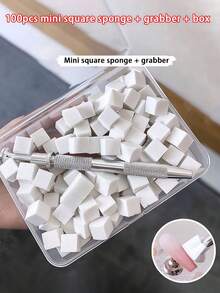 100 piezas Bloques de esponja mini con pinzas de 4 puntas, esponjas de uñas de color degradado, herramientas de esmalte de uñas degradado, bloques de esponja de estampado de gel, cuadrados de esponja de rubor degradado, herramientas de arte de uñas - A - Ver 2