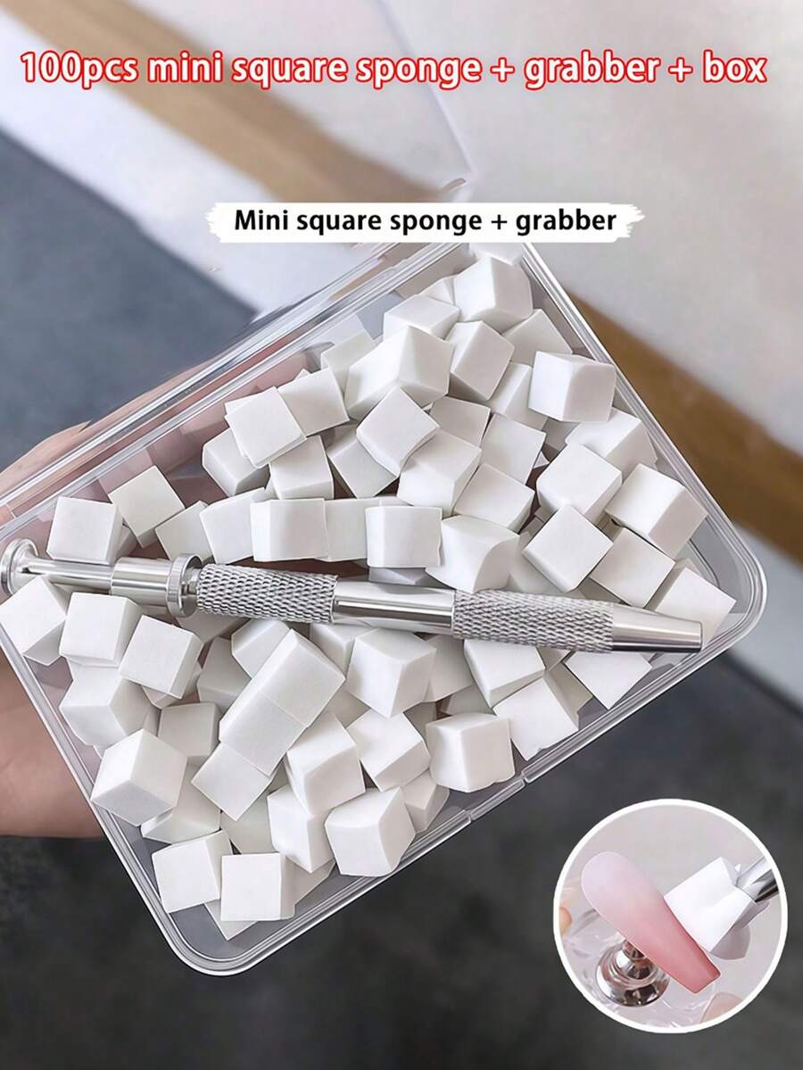 100 piezas Bloques de esponja mini con pinzas de 4 puntas, esponjas de uñas de color degradado, herramientas de esmalte de uñas degradado, bloques de esponja de estampado de gel, cuadrados de esponja de rubor degradado, herramientas de arte de uñas
