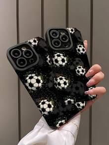 1个极简街头足球图案竖版印花仿皮纹理经典防滑防摔软手机壳，适合作为礼物送给朋友和爱人，兼容苹果 17/17AIR/17PRO/17PROMAX - 彩色 - 查看 4