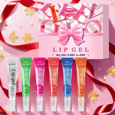 6支/盒玻尿酸润唇油套装，适合干唇，持久保湿，光泽亮丽，情人节礼物，送给女性的独特礼物