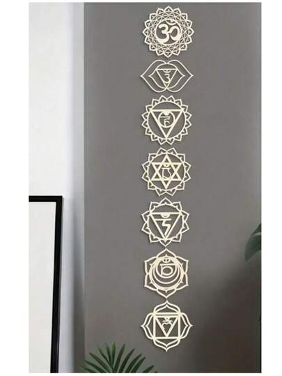 7 Stücke Boho Stil Chakra Wandbehang Dekoration - Meditationssymbole, Energie Kristall Dekorationen geeignet für Zuhause und Schlafzimmer, hervorragend für Hochzeiten und Geschenke