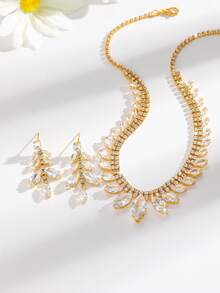 3pcs Luxury Geometric Necklace, Handmade Inlaid Rhinestone, Shiny Fashion Daily Wear Jewelry Women Luxury Geometric Necklace, Handcrafted Shiny Rhinestone Inlay, Elegant Everyday Jewelry - Multicolor - View 6