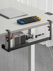 A Metal Mesh Cable Management Tray Under The Table With No Drilling Required, Featuring Clamp-Mounted Cable Management. The Cable Tray Includes A Desk Cable Organizer And A Cable Organizer Under The Table. The Cable Management System Is Adjustable. Suitable For Home Office Standing Desks. - Multicolor - View 1