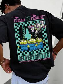 Disney Men's Casual T-Shirt, Pizza Planet Buzz Lightyear Print (Teal Checkerboard), Bold & Playful Design, Ideal For Fans & Casual Gatherings - Black - View 1