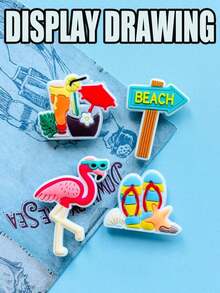 25 PCS Summer Beach Style Collection, Beach Vacation-Themed Footwear Embellishments, Shoe Charms, Imaginative PVC DIY Footwear Decorations, Suitable For Summer Parties And Birthday Gifts, Creative Street Style Footwear Decorations, Perfect DIY Accessories - Ideal Christmas And Birthday Gifts, Shoe Charm Decorations, Featuring Flip-Flops, Flamingos, Sea Stars, Fashionable Glasses And Tropical Patterns - Royal Blue - 查看 6