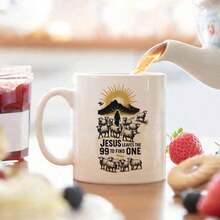 1pc 11oz Ceramic Coffee Mug, Religious Shepherd Illustration With Text "Jesus Left The 99 To Find The 1", Microwave , Grade 3A Ceramic, Daily Use, Gift For Friends, Thanksgiving, Family - Pink - View 4