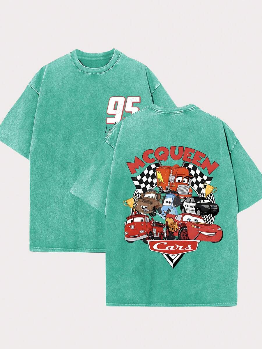 [Official Authorization] 1pc Cars Series_ Double-Sided Printed T-Shirts For Men And Women, Disney Fans - Màu xanh bạc hà - Xem 1