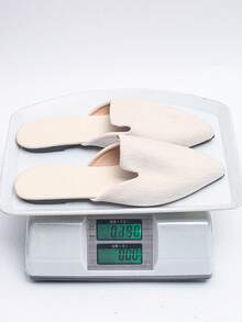 女士加大码 35-45 尖头平底穆勒鞋，金色，低鞋面，适合户外及日常穿着，乐福鞋款式，PU 鞋面软底，套脚设计，百搭优雅，轻便舒适，母亲节礼物，夏季鞋履 - 米色條紋-金絲絨 - 查看 9