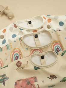 1pc Baby Kids Long Sleeve Bib With Food Catcher Soft PU Fabric Cartoon Pattern Print Smock For Toddlers 6-24 Months Infant Mealtime Essentials - Multicolor - View 8