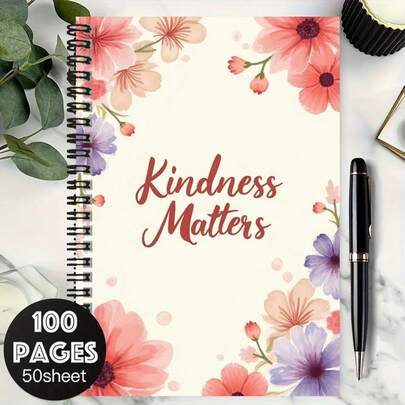 1 Stück Blumen "Freundlichkeit ist wichtig" Spiralbindung Notizbuch, 100 Seiten eleganter Schreibraum, geeignet für Arbeit, Studium und Schule. Perfekt zum Journaling, für tägliche Planung oder zum Hinterlassen von Notizen. Tolles Geschenk zur Graduierung, zum Geburtstag, um dem Leben eine Note der Sanftheit hinzuzufügen.