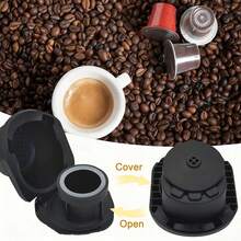 1个咖啡胶囊转换器，包含小刷子和勺子，兼容咖啡机，采用优质PP材料制成，可重复使用。 - 黑色 - 查看 4