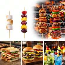 80/250/500 piezas de pinchos de bambú Natural, madera, palitos para barbacoa, brochetas, manualidades y fiestas - palillos Ideales para carne, verduras, frutas y mariscos - Artículos esenciales de cocina, accesorios de parrilla y suministros para fiestas - 25cm - Ver 3