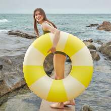 1PC Yellow Retro Striped Blue Swimming Ring Thickened Underarm Float For Kids Sweet Little Girls Summer Vacation Party Universal - Yellow - View 2