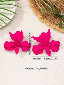 1 Pair Vacation Style Metal Flower Pendant Earrings, Suitable For Women's Daily And Party Outfits, Flower Design Is Random - Màu Hồng Tươi - Xem 4