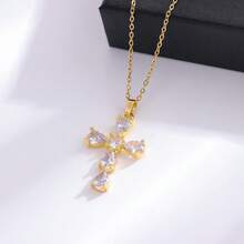 1 chiếc dây chuyền mặt thánh giá mạ vàng 18K sang trọng đính đá Zirconia lấp lánh, dây chuyền choker bằng thép không gỉ thời trang, phù hợp cho phụ nữ đeo hàng ngày. - 40+5cm - Xem 3