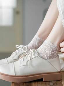 1/5双/包 洛丽塔风格女士隐形蕾丝袜 薄款女士蕾丝船袜 镂空防滑浅口透明春夏女袜 - 彩色 - 查看 5