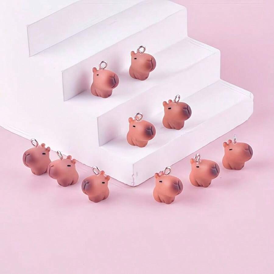 10/20个可爱卡通动物3D水豚树脂吊坠，可用于耳环和项链装饰 - 彩色 - 查看 1