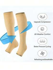 两双男女通用铜离子压缩袜，露趾过膝袜，适合跑步、骑行、瑜伽 - 透气混纺面料，耐用针织材质，可机洗 - 彩色 - 查看 10