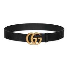 GUCCI GG Marmont Wide Leather Belt With Double G Buckle, Unisex Style, Black, 4cm Wide. - 414516-AP00T-1000-4cm - 查看 6