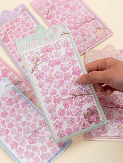 2026 New Cute Cartoon Cherry Blossom 3D Epoxy Resin Sticker Set, Suitable For Phone Cases, Reusable Waterproof Stickers, DIY Decorative Crafts, DIY Phone Case Stickers, DIY Notebook Stickers, DIY Handicrafts And Stationery Decoration