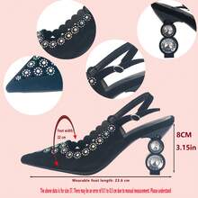 Women's Luxury Crystal Decor Asymmetric Crystal Heel Mule Shoes, Pointed Toe Single Strap High Heels, Velvet Texture, Elegant Party Pumps, Black - Black - View 5