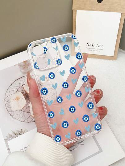1个透明TPU防震彩色恶魔眼心形图案手机壳，兼容三星Galaxy S23 Ultra/A14/A24、安卓Note 12 Pro、Pixel 8/8 Pro/9 Pro XL安卓手机