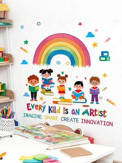 Cartoon Character Rainbow Butterfly Wall Sticker For Bedroom, Children's Room, Kindergarten, Rainbow Decorative Wall Sticker