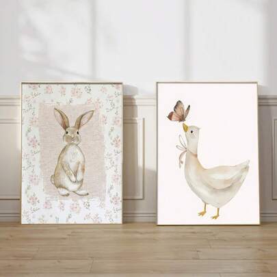 Bộ 2 tranh áp phích cổ điển, hình ảnh thiên nga trắng đáng yêu đuổi theo những chú bướm, tranh nghệ thuật trên vải canvas chủ đề động vật mang ý nghĩa chữa lành, trang trí tường không khung sáng tạo, lựa chọn hoàn hảo cho phòng khách hoặc phòng ngủ.