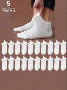 10/20 Pairs Men's White Low-Cut Mesh Socks, Breathable & Comfortable, With Arch Support, Suitable For Workout - White - View 12