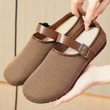 Giày sandal đế bằng nữ trang trí khóa kim loại, sandal mũi vuông thanh lịch, sandal đế bằng phong cách retro, giày dép nhẹ và thoải mái. - Cà phê nâu - Xem 5