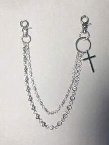 十字水钻裤链、龙虾扣腰链、钱包链、复古链、双层链、嘻哈朋克风、牛仔裤链、口袋链、男士钥匙扣、多元素 - 古銀色 - 查看 4