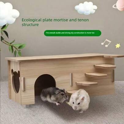 Hamster Wooden Sleeping Nest, Gerbil Hideaway House - Hamster House And Habitat, Wooden Cabin With Climbing Ladder, Suitable For Hamsters, Gerbils