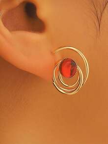 时尚简约镂空圆环珍珠耳环，自由复古设计 - 低过敏性，手工制作，个性耳环，母亲节礼物 - 彩色 - 查看 9