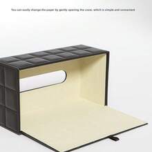 Large Size Black Plaid Rectangular PU Leather Tissue Box - Black - View 7