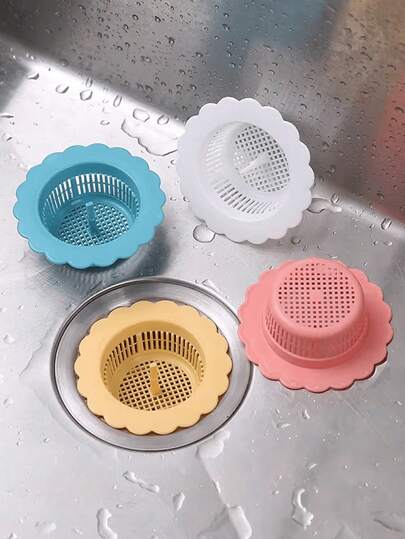 Flower-Shaped Plastic Sink Strainer - Kitchen And Bathroom Anti-Clogging Hair Filter: Drain Collector