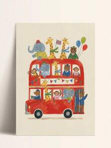 1幅帆布墙画，儿童房装饰，伦敦巴士主题，动物乘坐红色巴士，中性儿童房装饰，卡通动物墙画，艺术印刷品，温馨婴儿房礼物，男孩房装饰，女孩房装饰，现代波西米亚风海报，现代婴儿房海报，房间装饰，卧室装饰，浴室装饰，游戏室装饰，幼儿园海报，婴儿礼物，新生儿礼物 - 彩色 - 查看 6