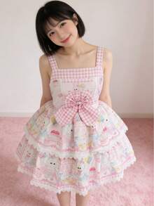 فستان كامي بتصميم أرنب وردي لطيف على طراز لوليتا، مناسب لحفلات العطلات، الأداء والأعياد بما في ذلك عيد الحب، الاستخدام اليومي العادي، حفلات الهالوين، فستان حفلة الربيع - متعدد الألوان - مشاهدة 4