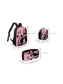 1个Kpop主题背包，高清印花，休闲双肩包，轻便单肩包，可作铅笔盒 - 彩色 - 查看 7