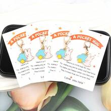 2pcs/4pcs New Cute Rabbit Keychain, Unisex Car Key Chain Pendant, Comes With Inspirational Hug Card - Fashionable Bag Charm, Suitable For Birthday, Wedding, Anniversary Gifts - Multicolor - View 3