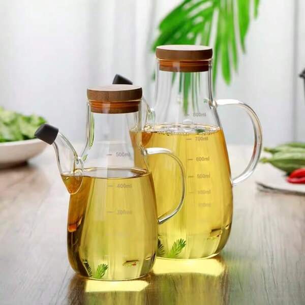1pc Heavy Duty Glass Oil Bottle - Leak-Proof Kitchen Essential, Marked Scale, Multipurpose Bottle For Cooking Oil, Soy Sauce, Vinegar, Household Seasoning Container