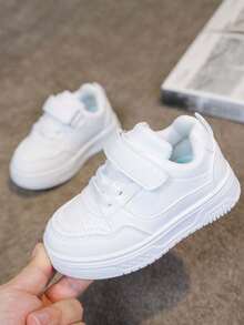1 Pair Kids' Soft Sole Non-Slip Casual Fashion Solid Color Sports Shoes, Comfortable Versatile Minimalist Running Sneakers, Suitable For All Seasons - White - View 9